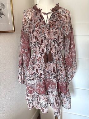 Miss Me Paisley Boho Mini Dress Crochet Lace Ruffle Trim